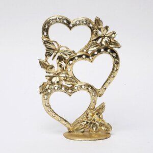 Vintage TORINO Jewelry Display Earring Holder Metal Gold Hearts Butterflies 80s